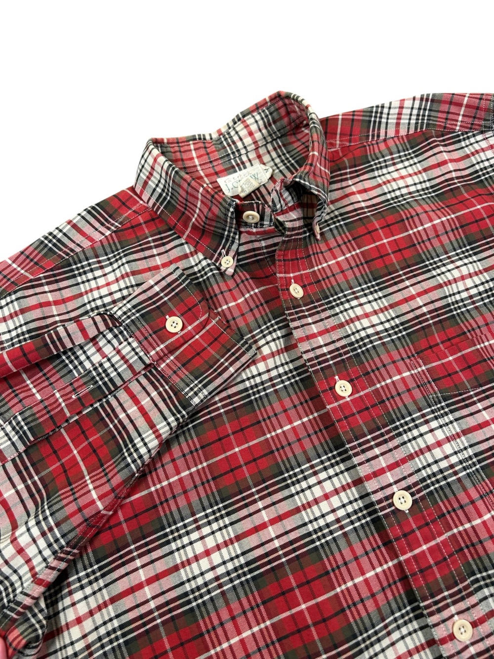 J.CREW Oarsman VTG 80s 90s Red Tartan Plaid Button Down Shirt Med Preppy Grunge